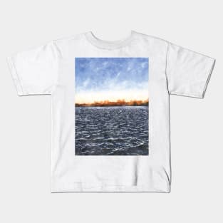 Minimal Monochrome Autumn Coastal Breeze Mid Century Modern Watercolor Painting Kids T-Shirt